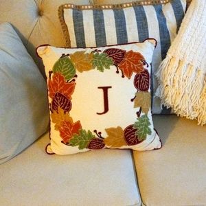 One Autumn colors throw pillow. Monogram "J"